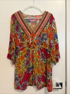 Johnny Was Bright Floral Vneck Tunic